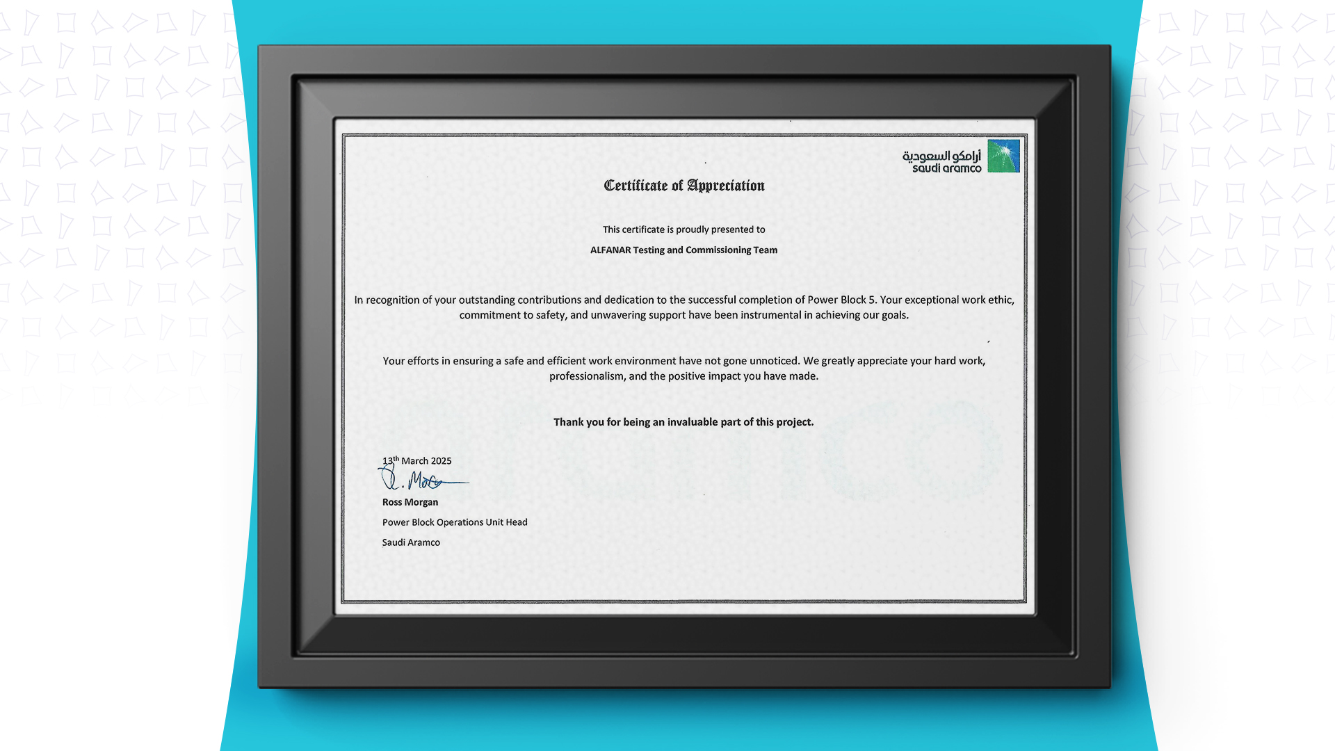 Jigpc Address Alfanar Engineering Services Receives Certificate of Appreciation from ...